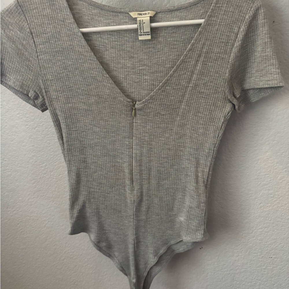 Forever 21 Heather Gray V-Neck Bodysuit
